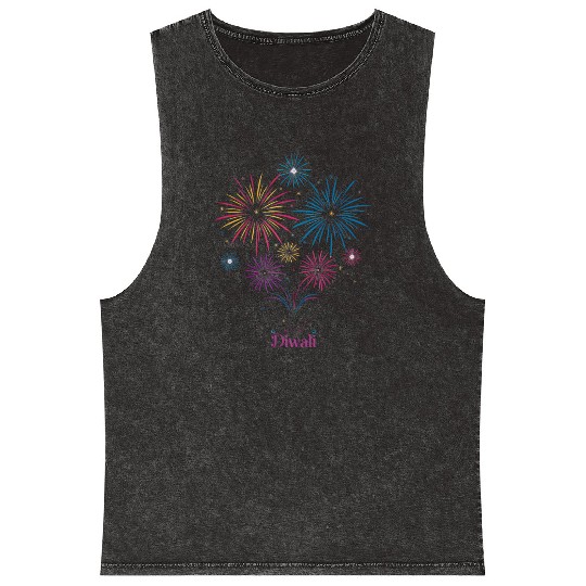 Joyous Fireworks for Diwali Festival Mineral Wash Tank Tops