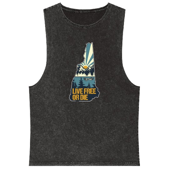Live Free or Die Retro New Hampshire Nature Mineral Wash Tank Tops