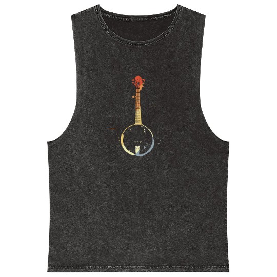Retro Banjo Graphic Mineral Wash Tank Tops