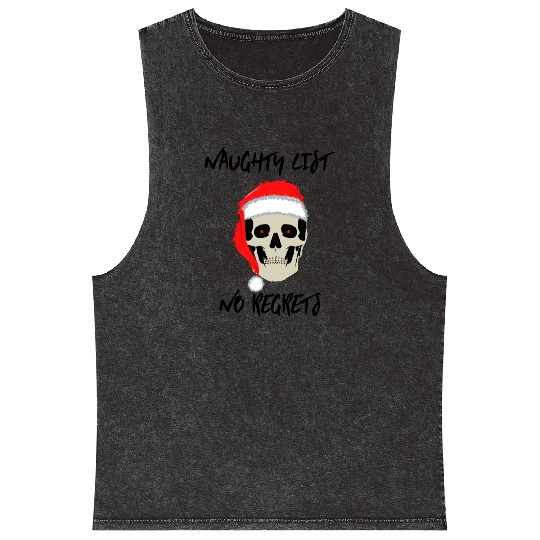 Naughty List No Regrets Santa Skull Mineral Wash Tank Tops