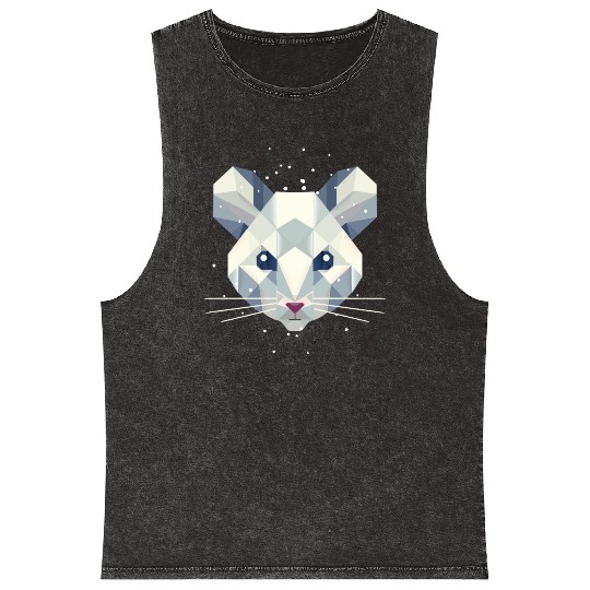 Geometric Snow Mouse – Winter Animal Portrait Mineral Wash Tank Tops