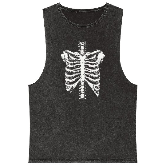 skeleton rib cage spooky halloween Mineral Wash Tank Tops
