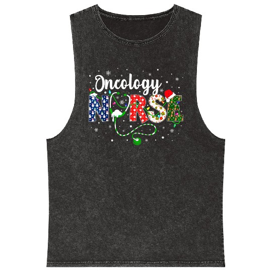 Oncology Nurse Xmas Santa Hat Nurse Christmas Mineral Wash Tank Tops