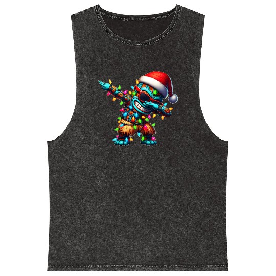 Dabbing Tiki Luau Hawaiian Hawaii Tiki Mask Mineral Wash Tank Tops