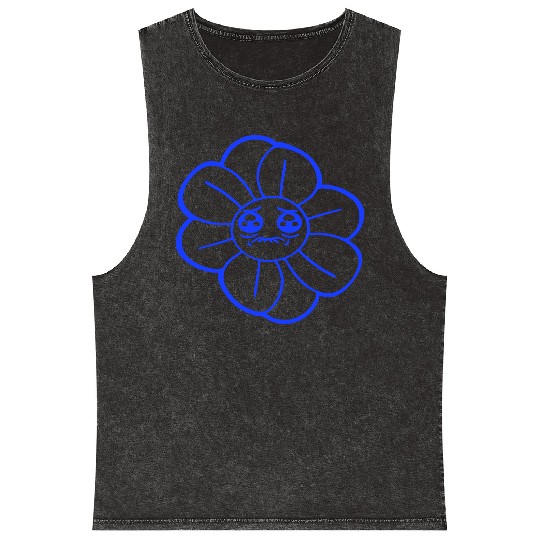 Sweet Flower Sad Face Weeping Spring Summer Crying Mineral Wash Tank Tops