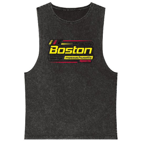 Boston Massachusetts Design Modern Sports Yellow Mineral Wash Tank Tops