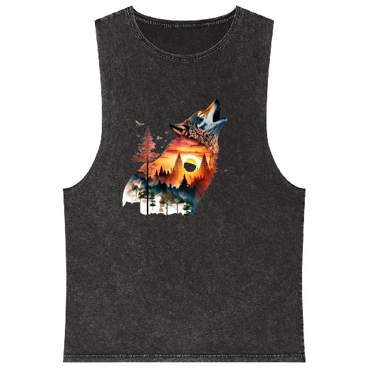 Vintage Wolf Moon Graphic Mineral Wash Tank Tops – Retro 90s