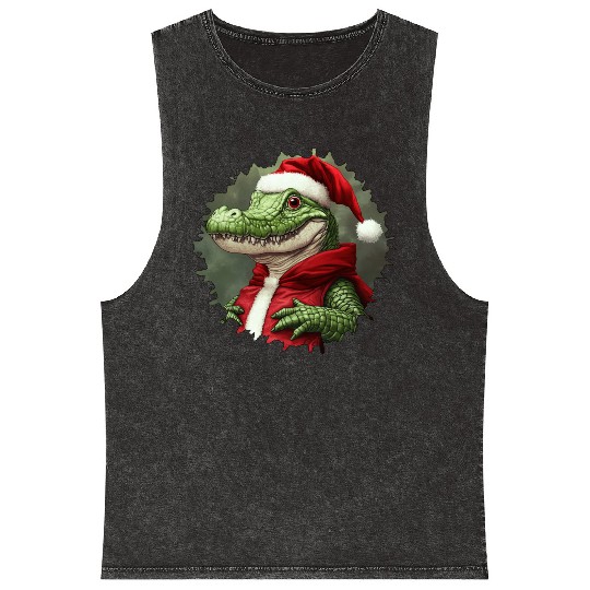 Crocodile Santa Claus Mineral Wash Tank Tops