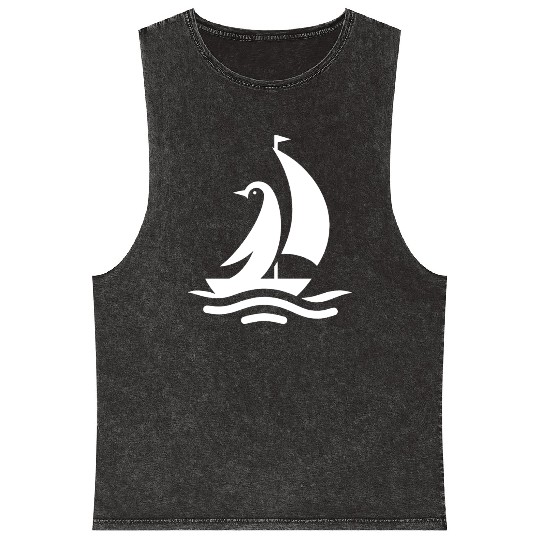 Penguin sailboat sailing silhouette minimalist Mineral Wash Tank Tops