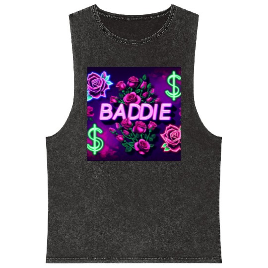 BADDIE in Neon Pink Mineral Wash Tank Tops