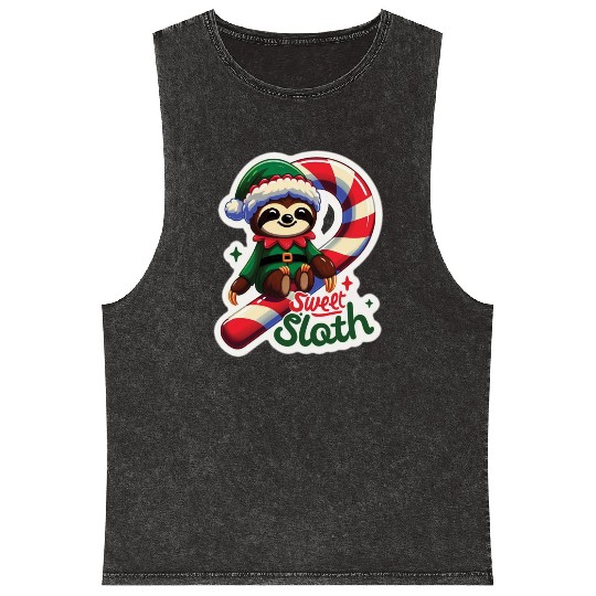 Adorable sloth dressed as an elf Mineral Wash Tank Tops
