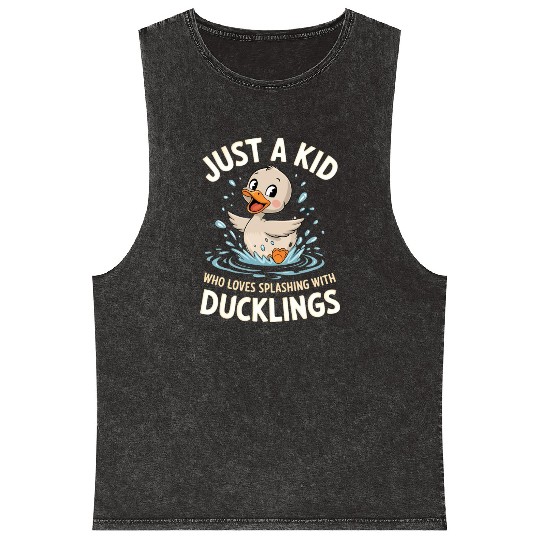Just a Kid Who Loves Splashing with Ducklings Mineral Wash Tank Tops