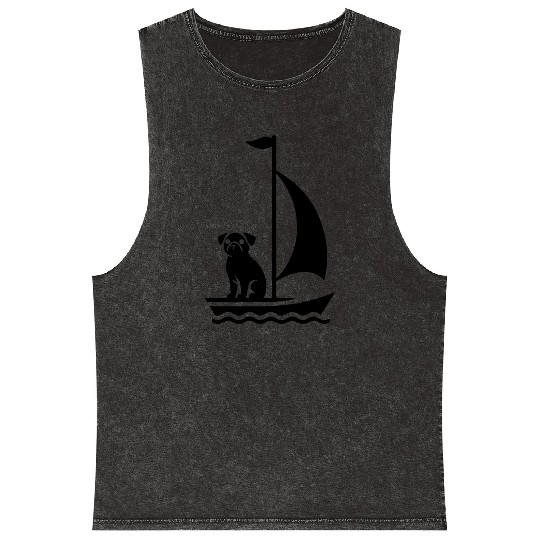 Pug in Boat Silhouette Sailing Minimalist Mineral Wash Tank Tops