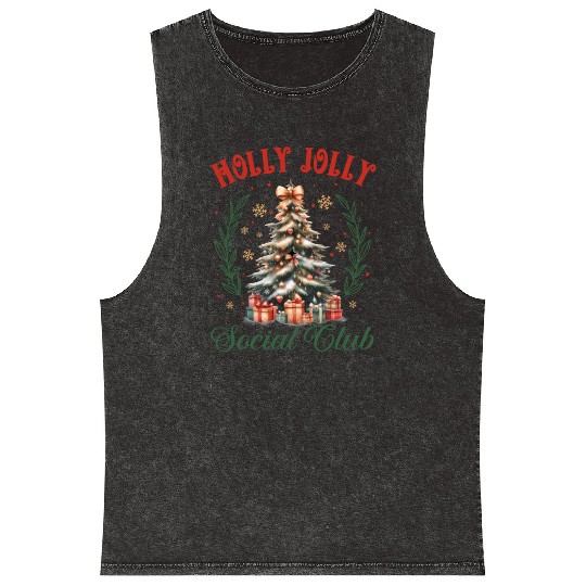 Holly Jolly Soociial Clubb Chrsitmas Mineral Wash Tank Tops