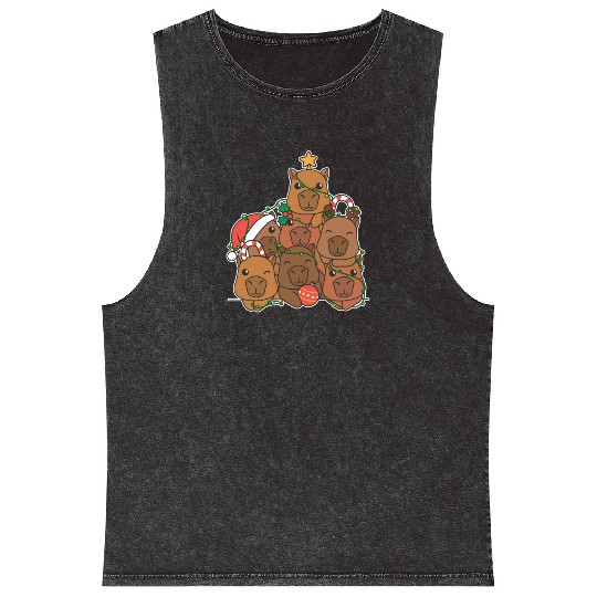 Capybara Christmas Tree Funny Animal Christmas Mineral Wash Tank Tops