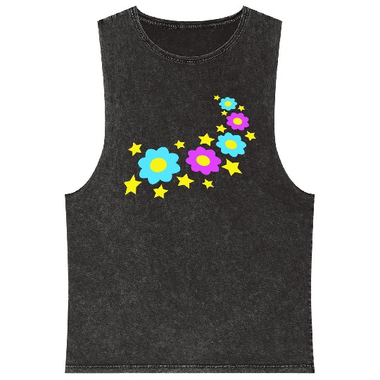 Many Pretty Daisy Flowers Decorative Stars Design Mineral Wash Tank Tops