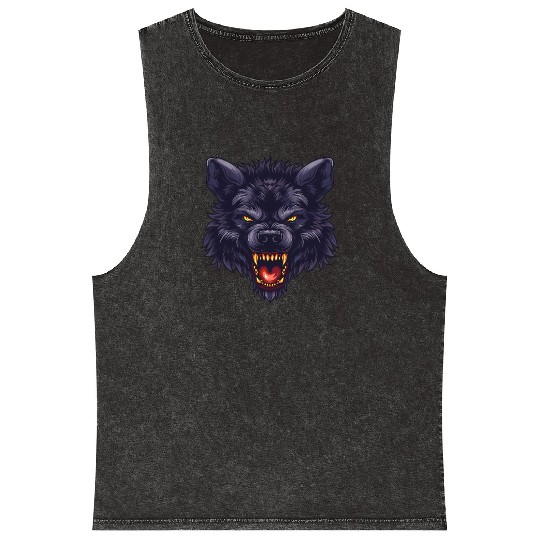 dark wolf face Mineral Wash Tank Tops