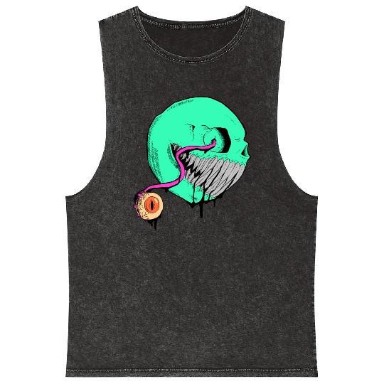 Cringe Zombie Pac Man Mineral Wash Tank Tops