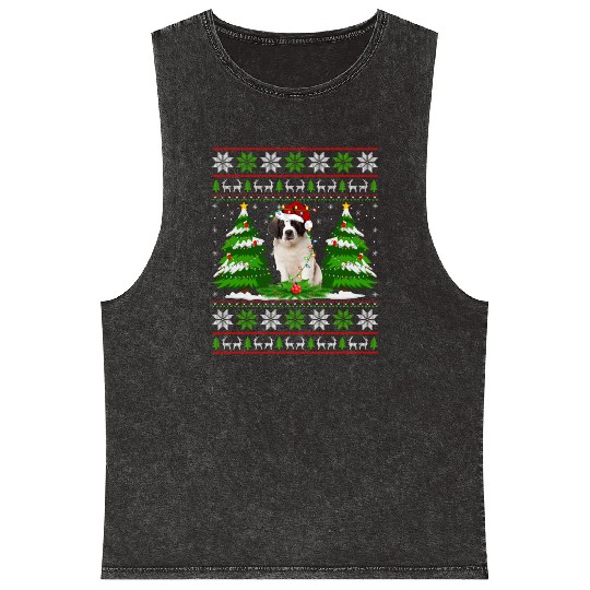 Saint Bernard Dog Christmas Tree Lights Mineral Wash Tank Tops