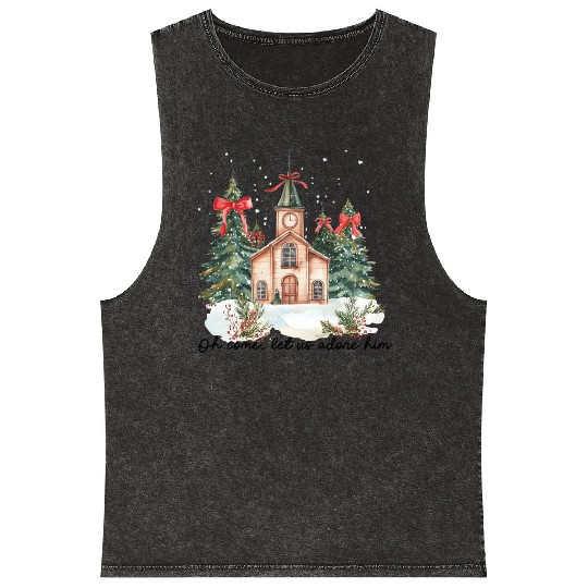 Oh Come Let Us Adore Him Funny Chrismas Jesus Mineral Wash Tank Tops