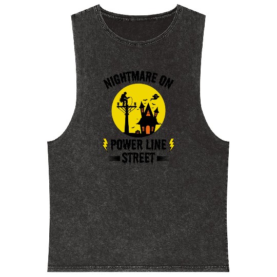 Nightmare on Power Line Street – Lineman Halloween Mineral Wash Tank Tops