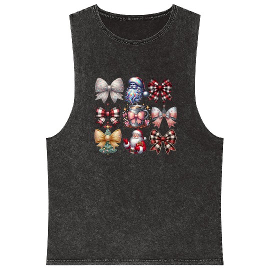 Coquette Bow Santa Christmas Tree Cake Candy Mineral Wash Tank Tops