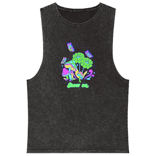 Grow on Psychedelic Green Mineral Wash Tank Tops