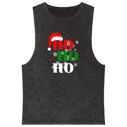 Christmas Ho Ho Ho Snow Flakes with Santa Hat Mineral Wash Tank Tops