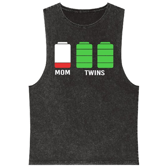 Funny Birthday Mama Twin Mom Low Battery Mineral Wash Tank Tops