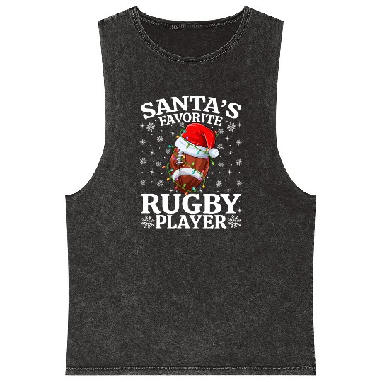 Santa's Favorite Rugby Player Mineral Wash Tank Tops