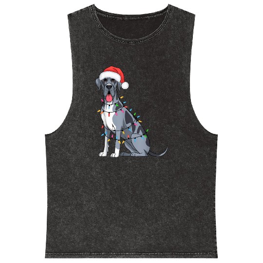 Great Dane Christmas Lights Xmas Dogs Gifts Mineral Wash Tank Tops