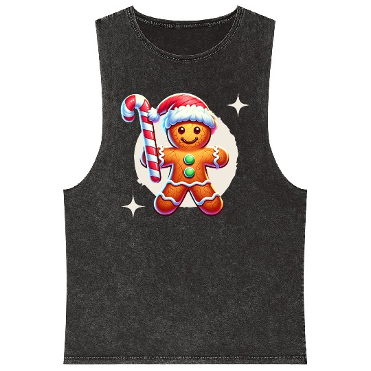 Gingerbread Man Christmas Cheer Mineral Wash Tank Tops