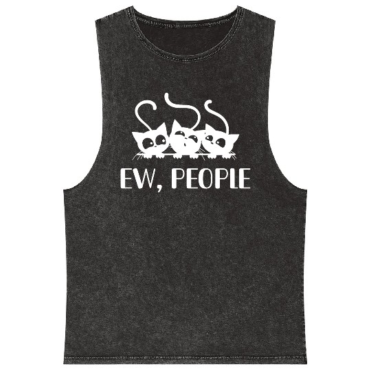 Cat Lover Mineral Wash Tank Tops, Ew People, Funny Gift For Cat