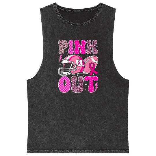 Pink Out Breast Cancer Football Mom Girls Women Mineral Wash Tank Tops