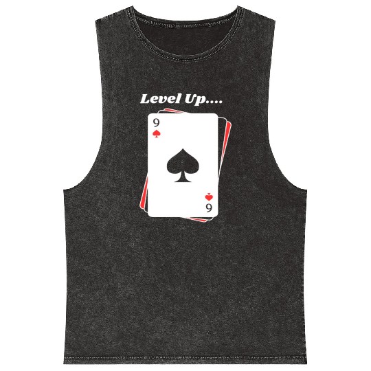 BLACK Men Mineral Wash Tank Tops For Game Card lovers - LEVEL UP