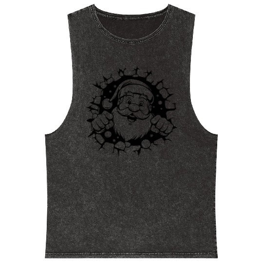 Festive Santa Claus Illustration Mineral Wash Tank Tops