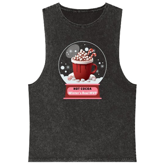 Hot Cocoa, Winter's Real MVP – Cozy Snow Globe Mineral Wash Tank Tops