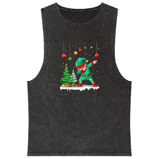 Dabbing Elf Christmas Tree Lights Xmas Family Mineral Wash Tank Tops