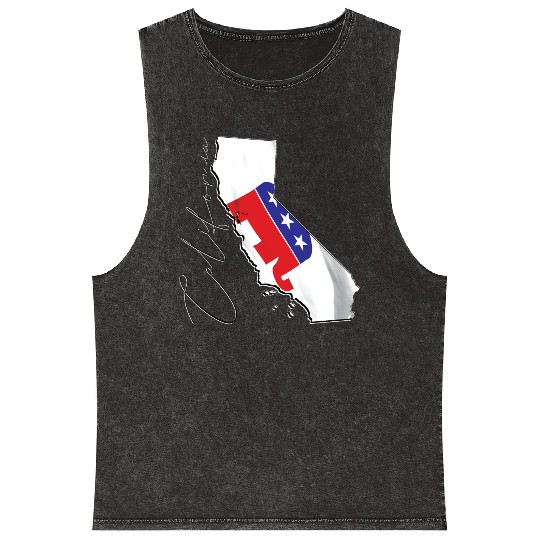 Republican Flag in California State Map CA Mineral Wash Tank Tops