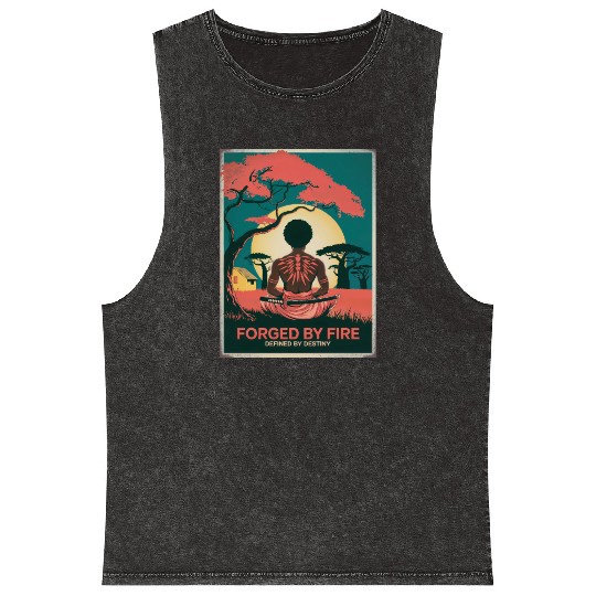 Vintage Afro Samurai Warrior - Forged By Fire Mineral Wash Tank Tops