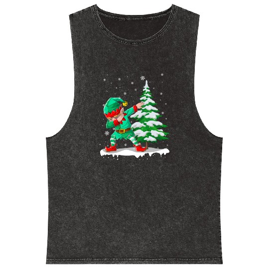 Dabbing Elf Christmas Tree Lights Xmas Family Mineral Wash Tank Tops