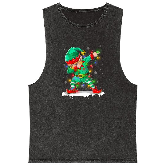Dabbing Elf Christmas Tree Lights Xmas Family Mineral Wash Tank Tops
