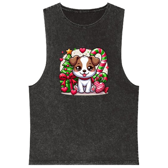 FUNNY CHRISTMAS DOG Mineral Wash Tank Tops