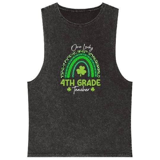 One Lucky 4th Grade Teacher St Patrick's day Mineral Wash Tank Tops