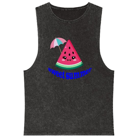 Playful Watermelon Summer Design Mineral Wash Tank Tops