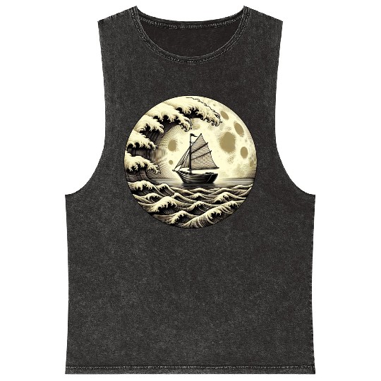 Vintage Sailboat Monohull Tsunami Storm Mineral Wash Tank Tops