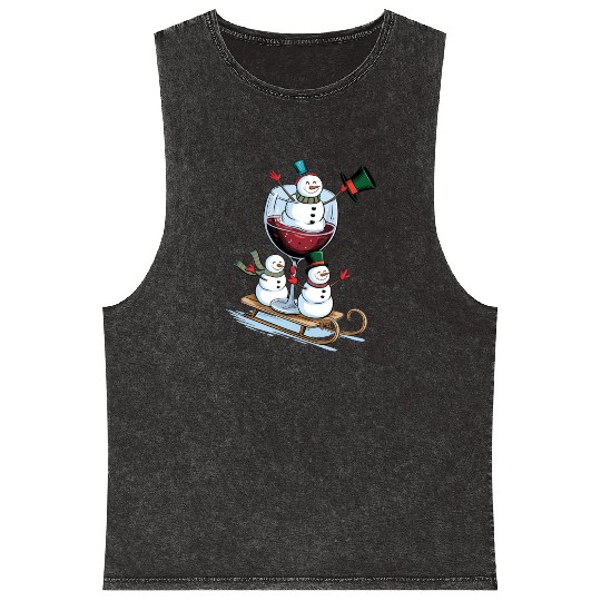 Christmas Wine Glasses Mineral Wash Tank Tops