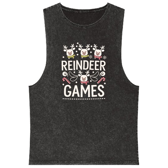 Playful Holiday Reindeer Cute Mineral Wash Tank Tops