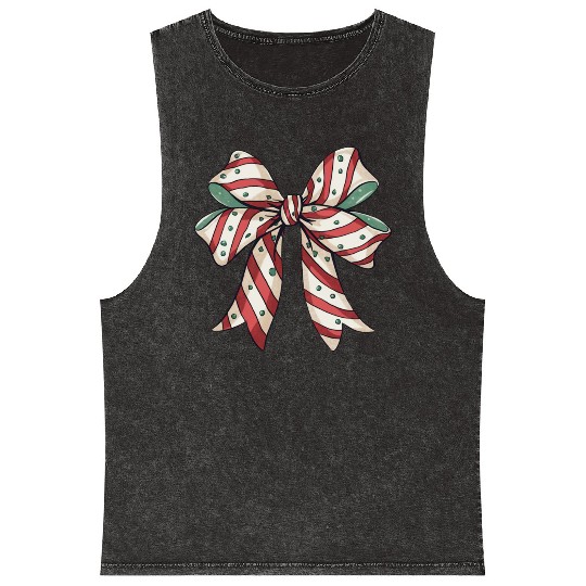 Christmas Coquette bow, Christmas Retro Mineral Wash Tank Tops