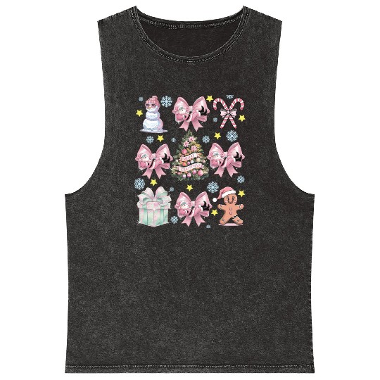 Merry Christmas, Christmas Coquette Bow Mineral Wash Tank Tops